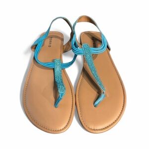 Torrid Tan & Blue Rhinestone Strappy Sandals | Size 11.5 (WW)